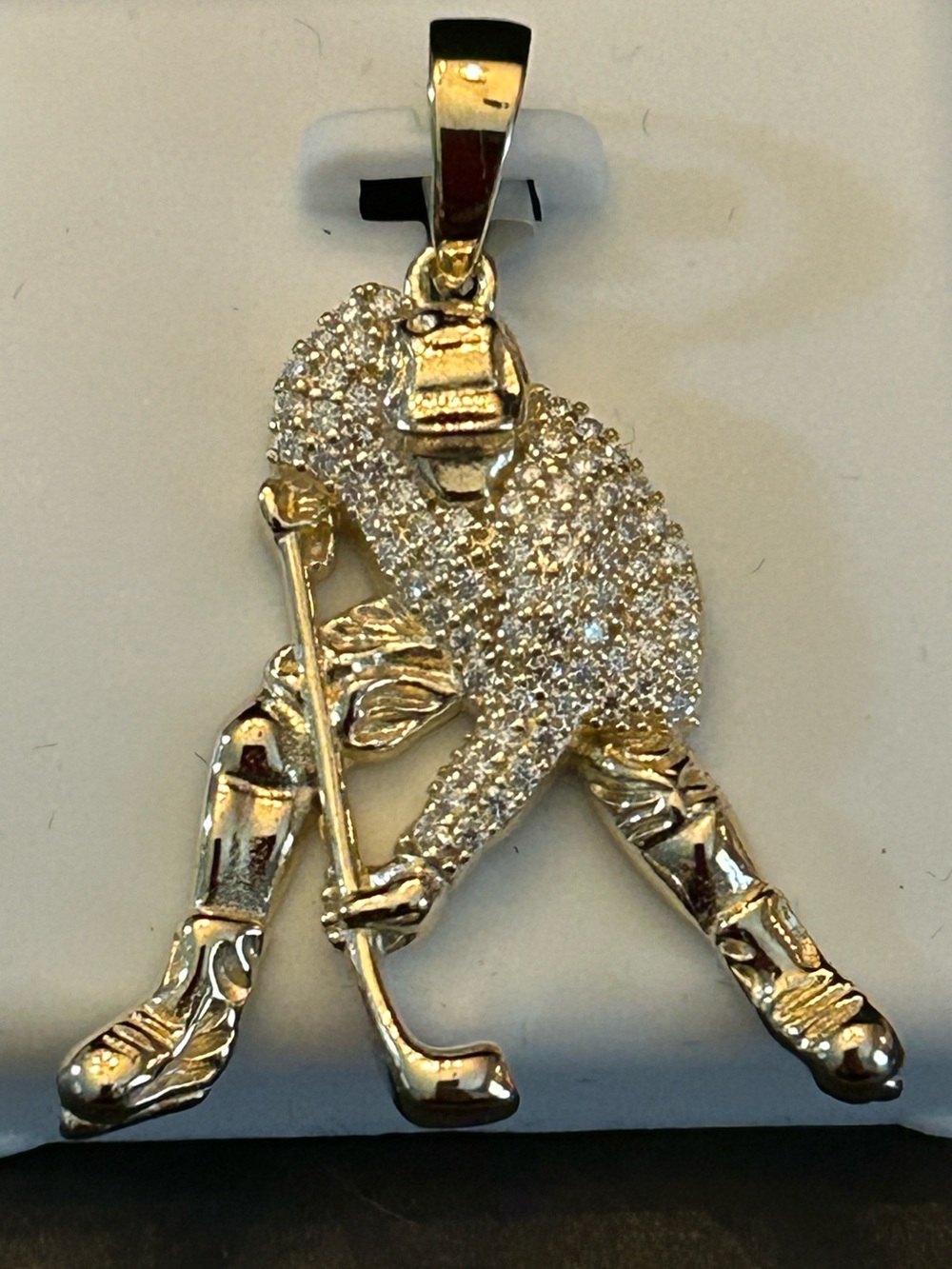0.75CTW Moissanite💎Pavé Hockey Player Pendant 14KT Yellow Gold over 925 SSilver